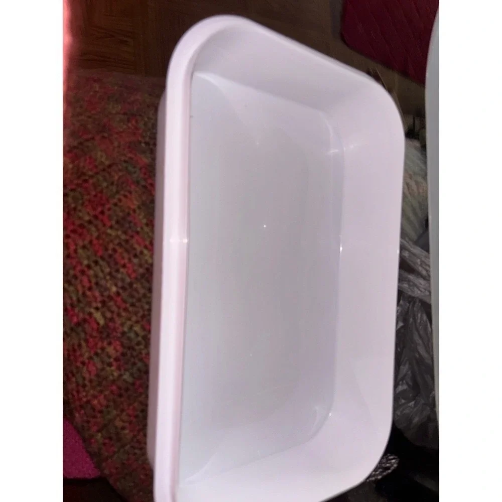 Sterilite White Plastic Storage Bin with Blue Latching Lid 16x11x6